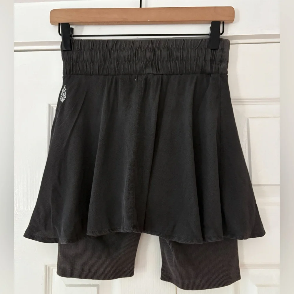 FP Movement Free People Charcoal Ballet All Day Mini Skirt‎ With Shorts NWT